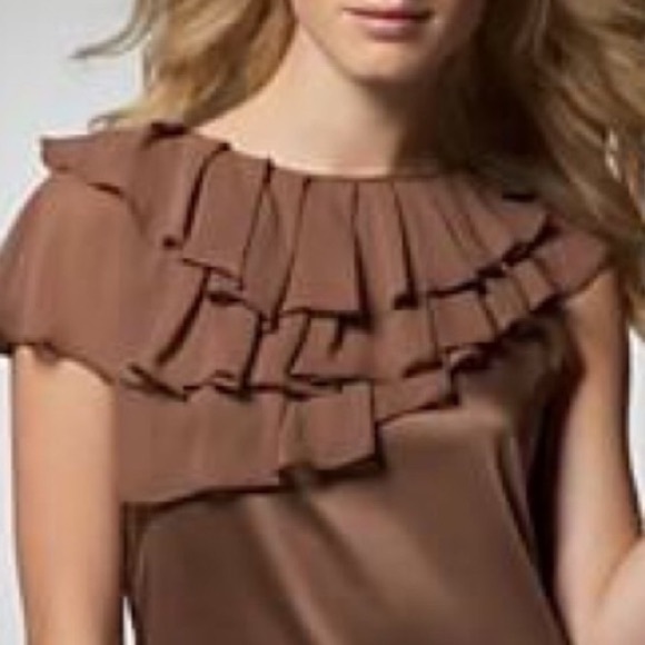 BCBGeneration Bronze Floating Layers Asymmetrical Neckline Top Charmeuse Sz Sm - Picture 2 of 3